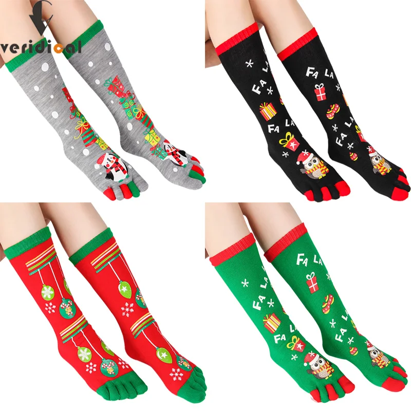 

VERIDICAL Men Women Funny Cartoon Printed Toe Socks Cotton Five Fingers Socks Colorful Fashions Soft Christmas Socks Novelty