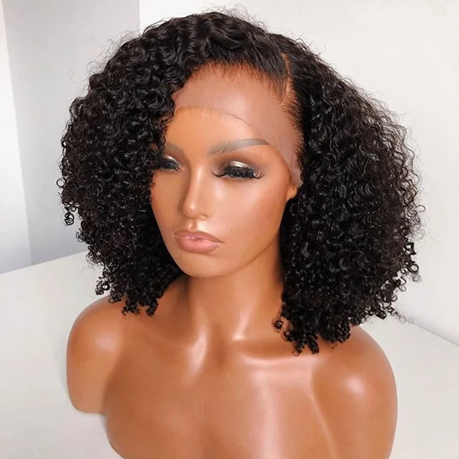 PAFF 13*4 Kinky Curly Wig Brazilian Short Human Hair Wigs For Women 180% Natural Color With Baby FreeShip | Шиньоны и парики