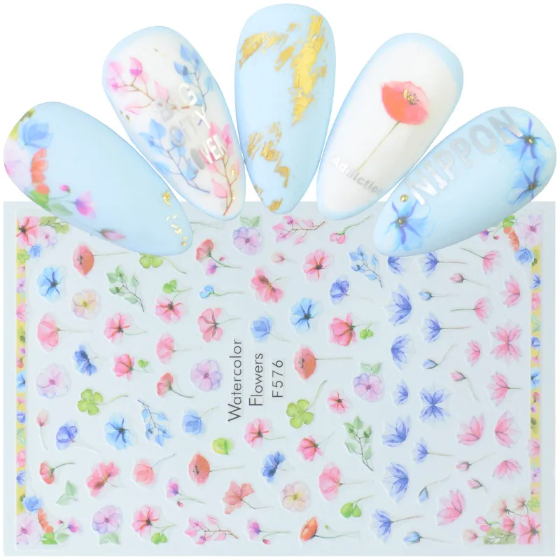 1 лист 3D наклейки для ногтей клейкие цветы листья геометрия фрукты десерт дизайны