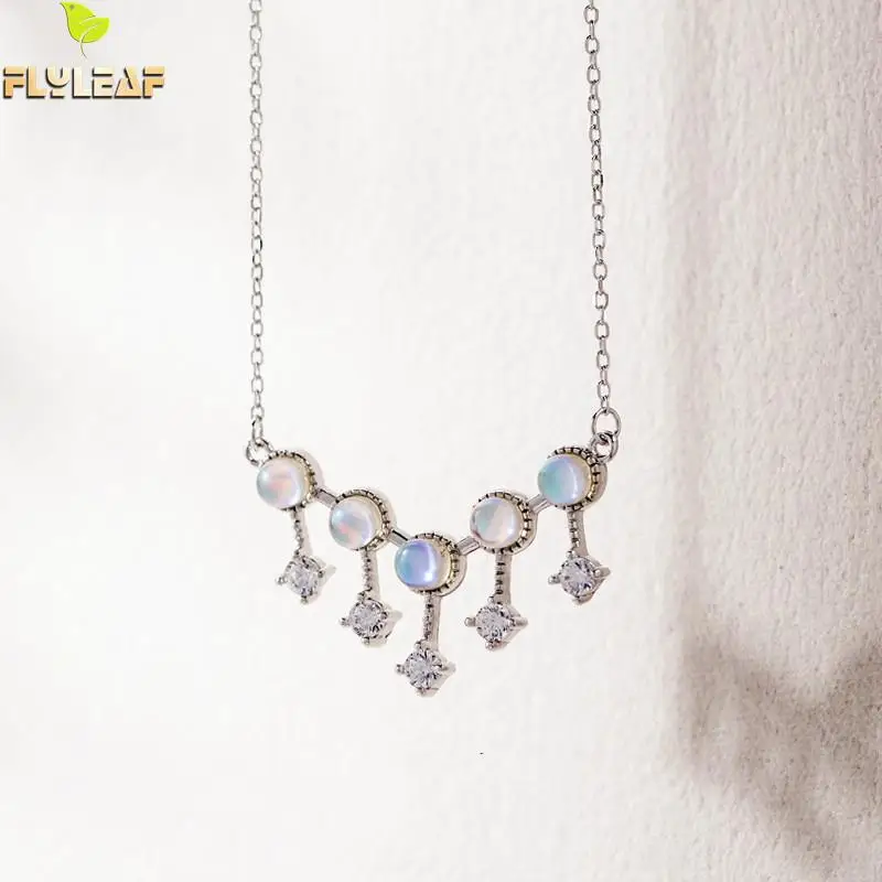 

Flyleaf Moonstone Cubic Zirconia Necklaces & Pendants Real 925 Sterling Silver Necklace For Women Fashion Chain Fine Jewelry