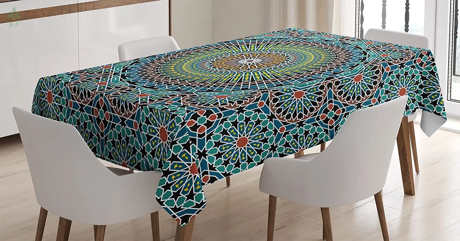 

Geometric Tablecloth Traditional Middle Eastern Style Moroccan Culture Design Rectangular Table Cover For Dining Decor