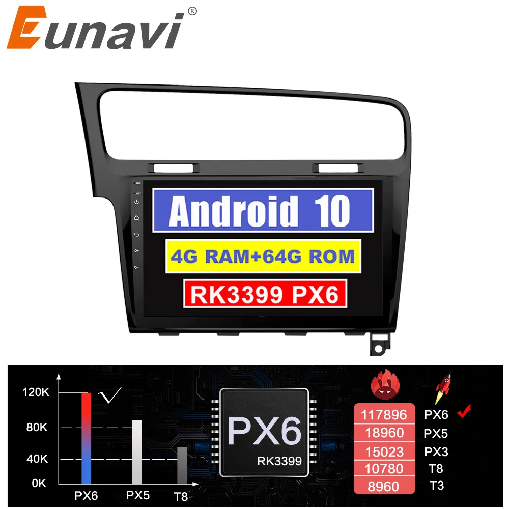 Eunavi 2 Din Android автомобильное радио GPS для Фольксваген Гольф 7 Golf7 2013 2015