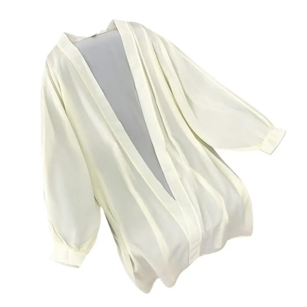 

Women Solid Color Long Sleeve Cardigan Vacation Beach Sunscreen Clothes Shirt All Match Cover-Ups