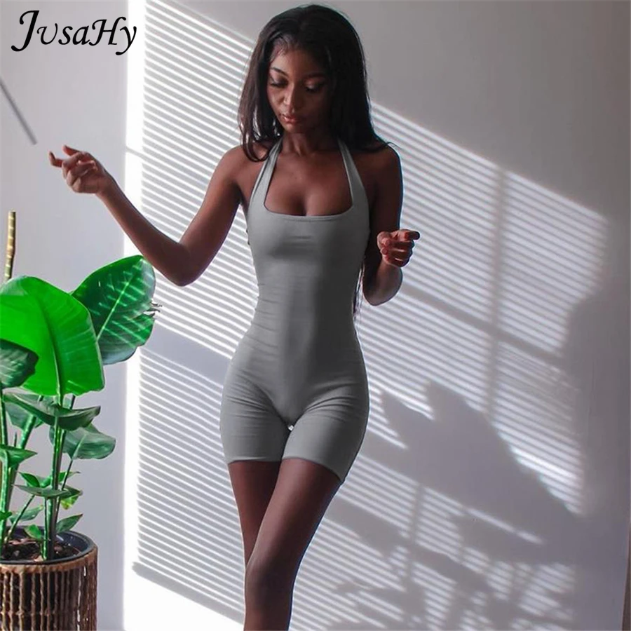 

JusaHy Sporty Solid Rompers for Women Comfortable Breathable Casual Active Wear Backless Sleeveless Athleisure Biker Chlothing