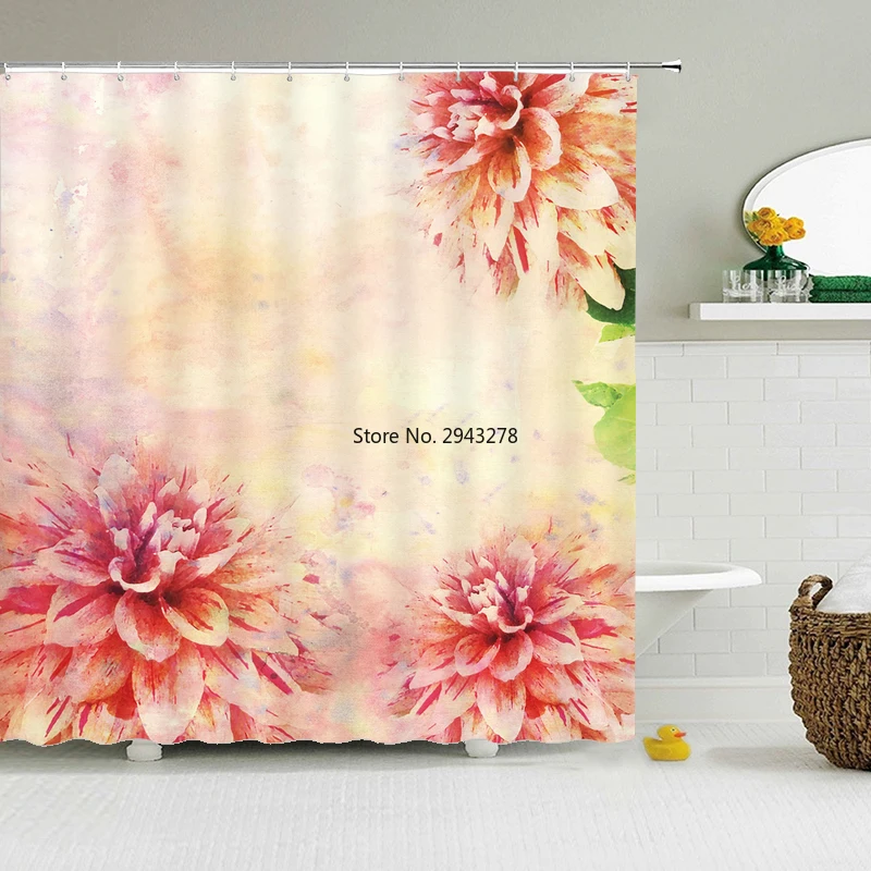 

Waterproof Bath Curtain Shower Curtains 3d Print Tree Flowers Bathroom Polyester Cloth High Quality Curtain 180x200cm With Hooks