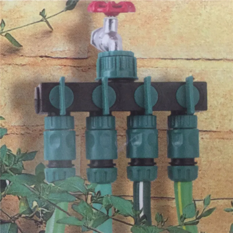 

Garden Irrigation 4-way Tap Hose Splitter Drip Hose Fittings Pipe Connector Irrigation Set Water Pipe Linker Tap Connectors 1Set