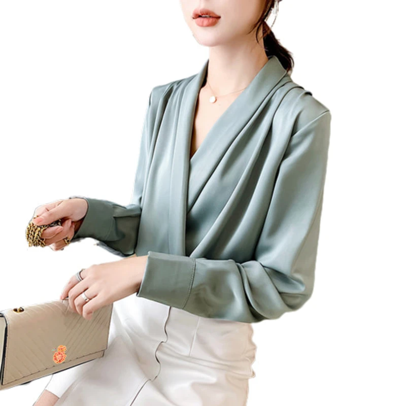 Рубашка женская с глубоким V-образным вырезом однотонный топ элегантная офисная