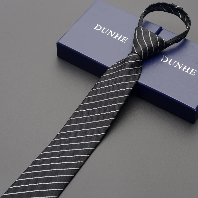 

High Quality 2019 New Designers Brands Fashion Business Casual 6cm Slim Ties for Men Striped Zipper Necktie Work with Gift Box