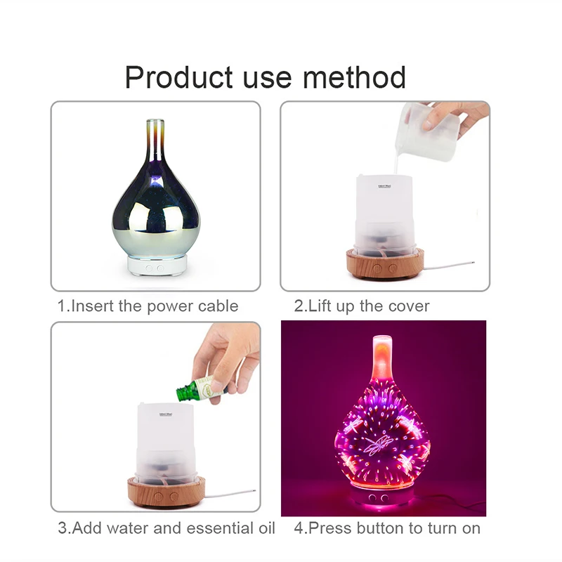 

Glass Aromatherapy Air Humidifier with 7 Color Led Night Light 3D Dragonfl Aroma Essential Oil Diffuser Mist Maker Ultrasonic Hu