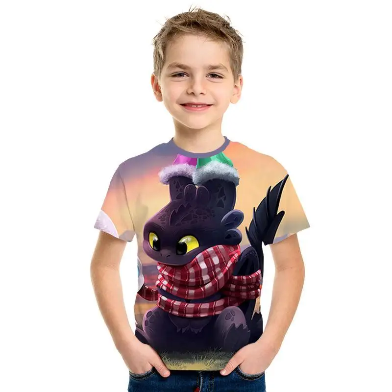 Новинка лкановая футболка для мальчиков и девочек с мультяшным рисунком дракона