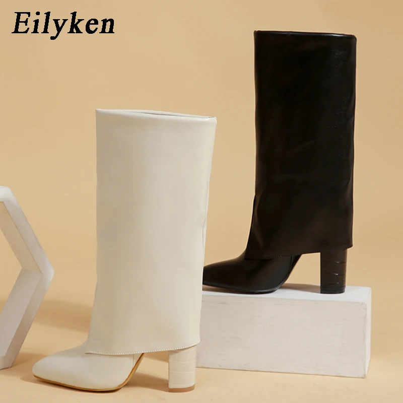 

Eilyken High Quality Concise Women Knee-High Boots Shoes Pointed Toe Party Ladies Apricot Black Footwear Size 35-42
