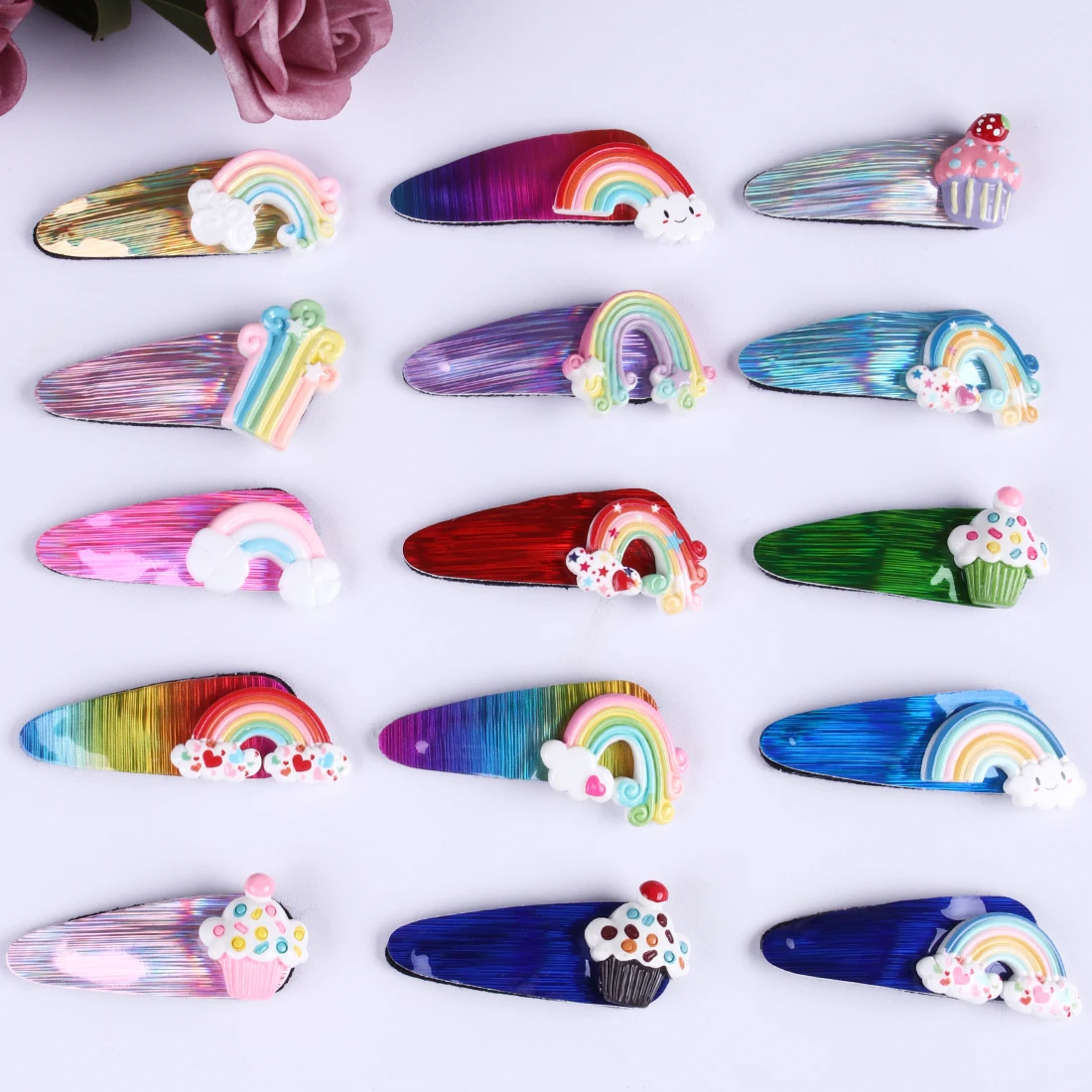 1 упаковка = 2 шт Детские лазерные цветные пряди милые 6 см заколки цвета радуги BB
