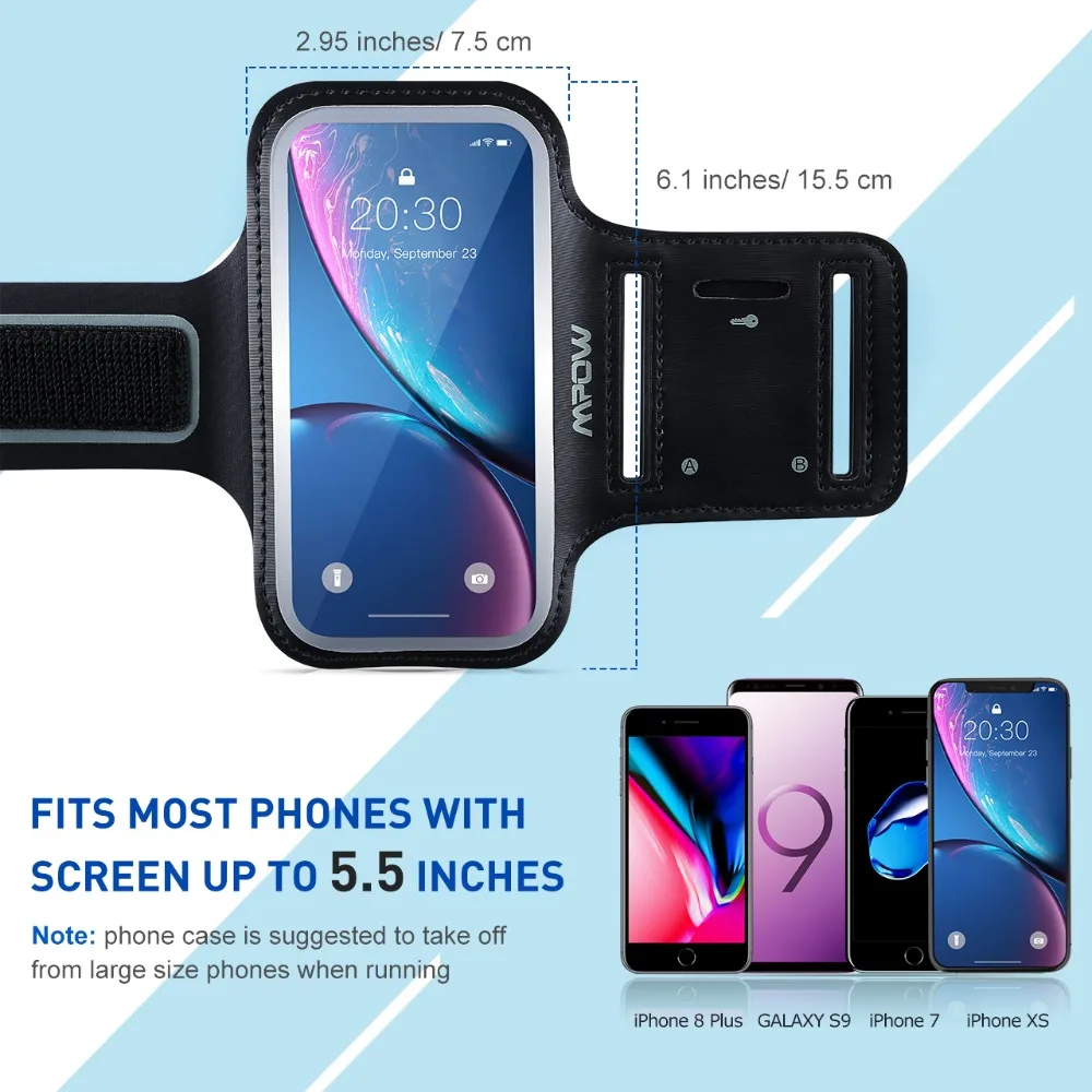 Mpow MSA3N спортивный браслет для бега для iPhone Xs Max Xs Xr до 6,5 дюймов, мобильные телефоны с ключом/наушником Карманный нарукавный ремень чехол сумка