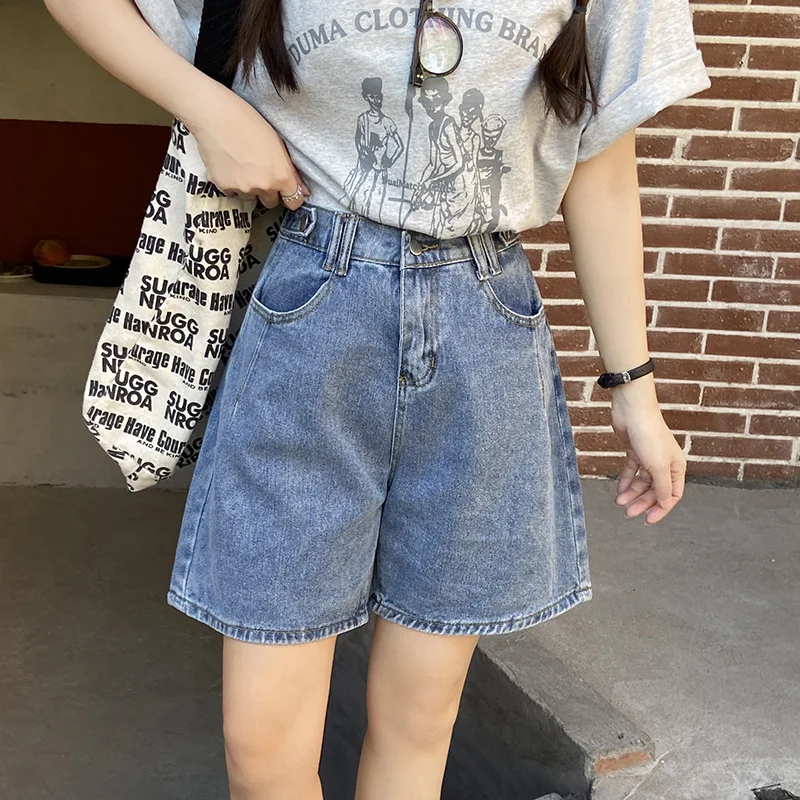 

Shorts Women Summer Loose Hong Kong Style Girl Students' High Waist Straight Wide Leg Casual Pants 2021 New Women's Denim Shorts