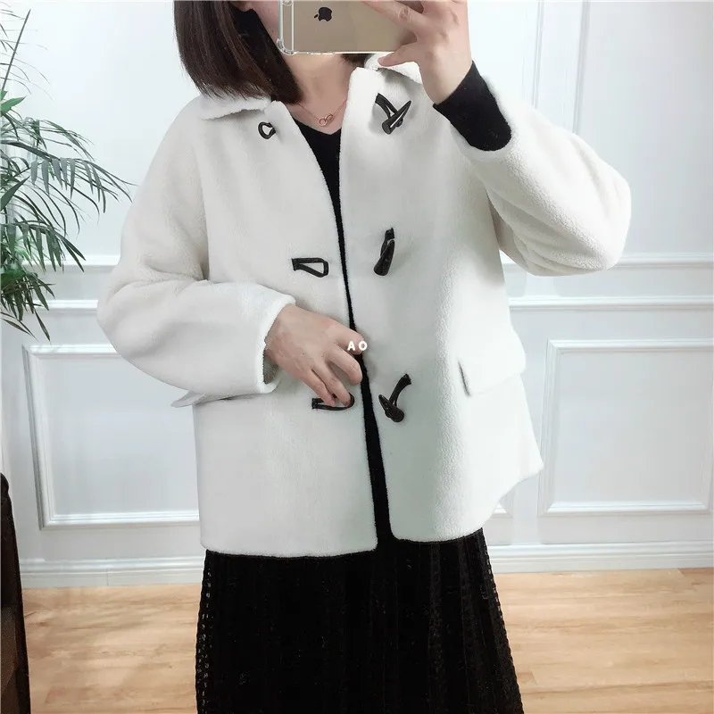 Женское пальто с натуральным мехом осенне-зимняя Корейская милая куртка овечьим