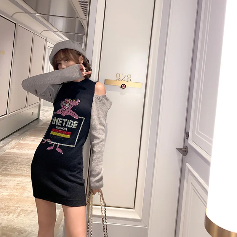 2020 осенние и зимние вязаные открытые платья модные женские обтягивающие с