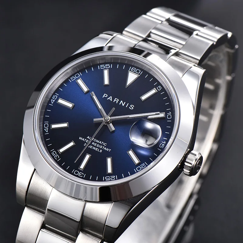 

Модные мужские часы Parnis с синим циферблатом 39,5 мм, Miyota 8215, механические мужские часы с автоматическим механизмом, мужские часы с календарем, ...