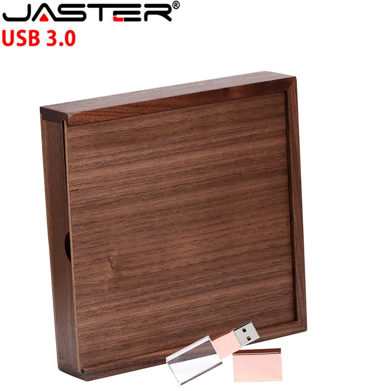 JASTER Rose Gold Crystal usb 3.0 4GB/8GB/16GB/32GB/64GB interface memory flash stick with walnut box Custom logo wedding gift | Компьютеры
