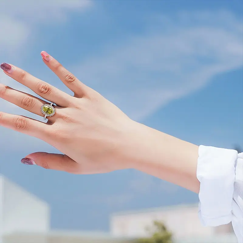 

Jazaz 100% 925 Sterling Silver Created Moissanite Citrine Sapphire Gemstone Wedding Ring Engagement Party Fine Jewelry B0539