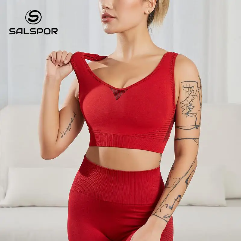 

SALSPOR Women Gym Push Up Wire Free Bras Workout Fitness Underwear Shockproof Beauty Back Tops Sportwear Ladies Sexy Bralette