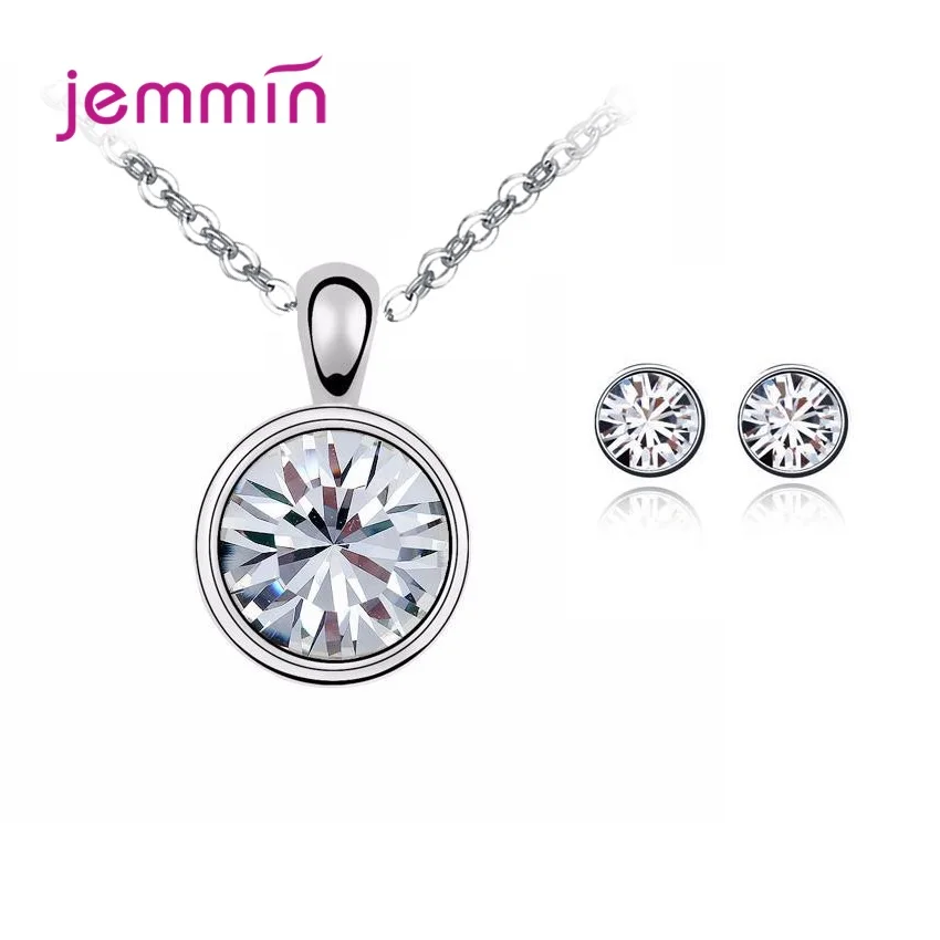 

New Design 925 Sterling Silver Jewelry Set Pendant Necklace Hoop Earrings For Women Shiny Crystal Bijoux Top Quality