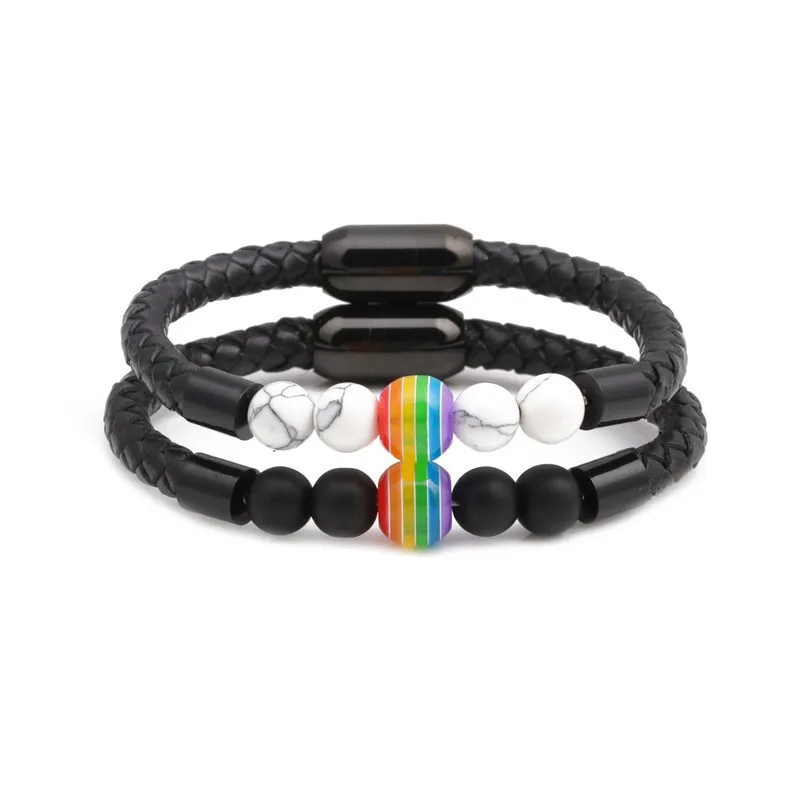 Радужные бусины лава камень лечебный Балансирующий браслет из натуральной кожи