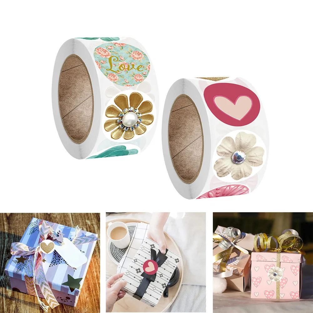 

500pcs/roll Flower Stickers Rolls Stickers Labels For Wedding Party Scrapbooking Envelopes Seal Stickers