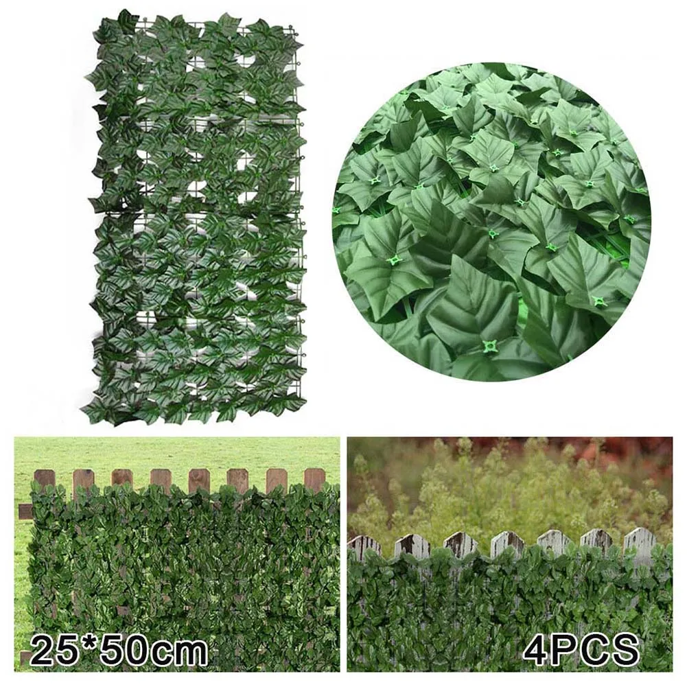 

Искусственные зеленые листья из искусственной живой изгороди, садовая сетка для забора, уличный декор, 25 х50 см, 4 шт.