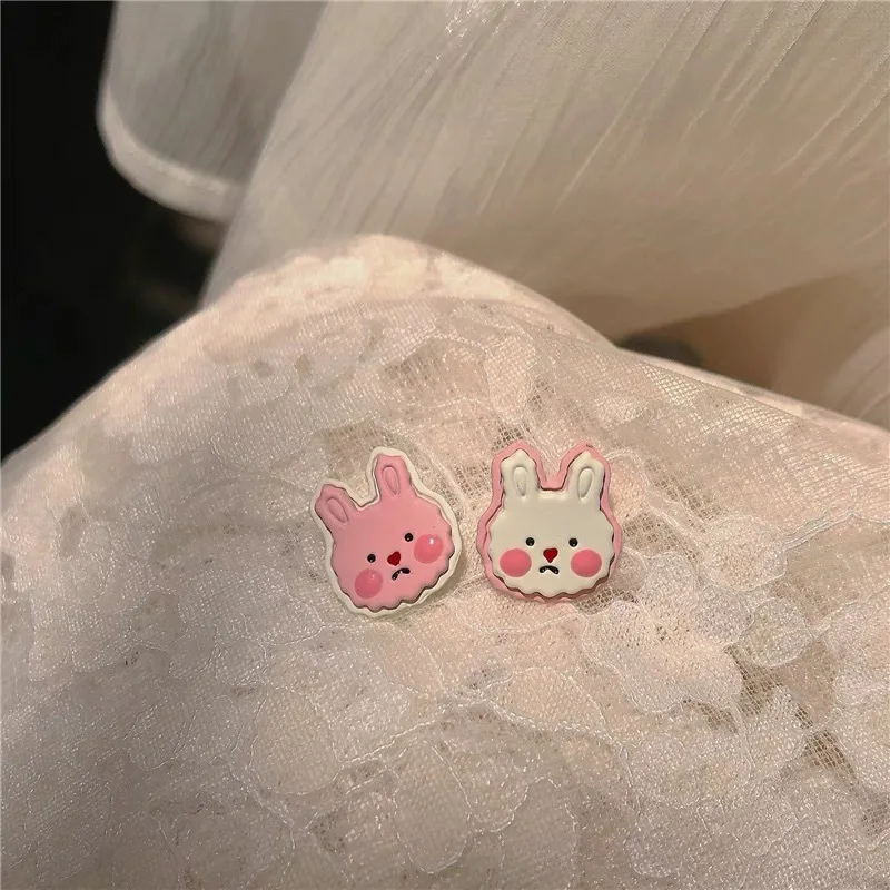 

Bunny Stud Earrings Cartoon Pink White Sweet Ins Style Niche Design Rabbit Earrings Girls Jewelry Gift for Friends Wholesale