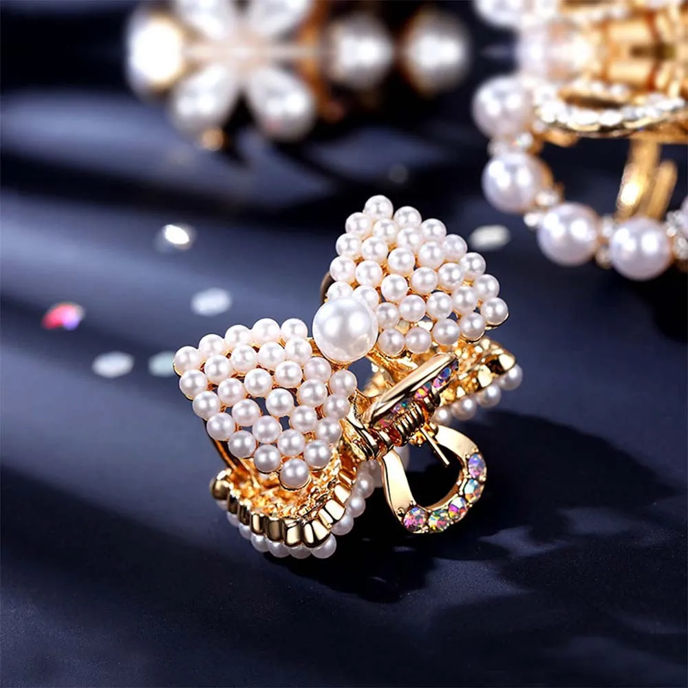 Мода девушки коготь волос Геометрическая булавка с имитацией жемчуга Краб Ретро