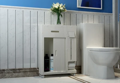 

Bathroom waterproof quilted floor rack WPC board Toilet side cabinet Locker Non-toxic odorless with Universal wheel
