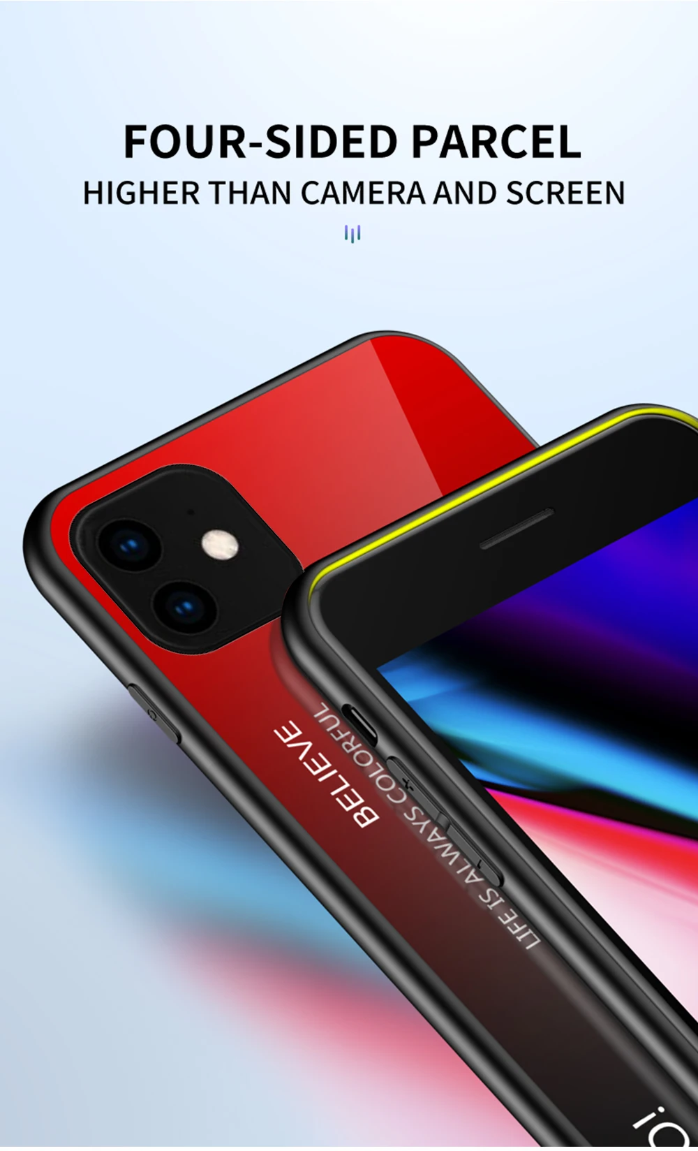 Чехол из закаленного стекла для iPhone 7, 8, X, 6, 6S Plus, градиентный цвет, голубой луч, Аврора, кожа, задняя крышка для iPhone 11 Pro, XS Max, X, XR, чехол
