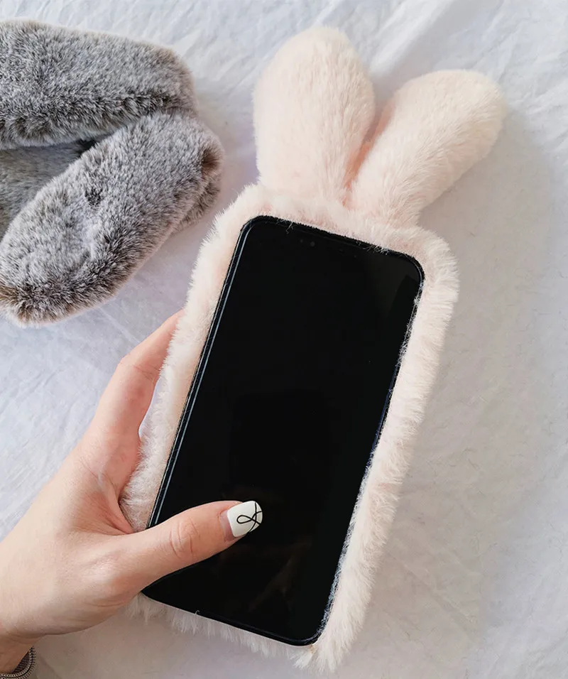 fluffy rabbit silicone bunny plush phone case for huawei mate 30 pro lite honor 20 s 7a 8a y6 y5 y7 2019 p40 p30 pro p20 lite e free global shipping