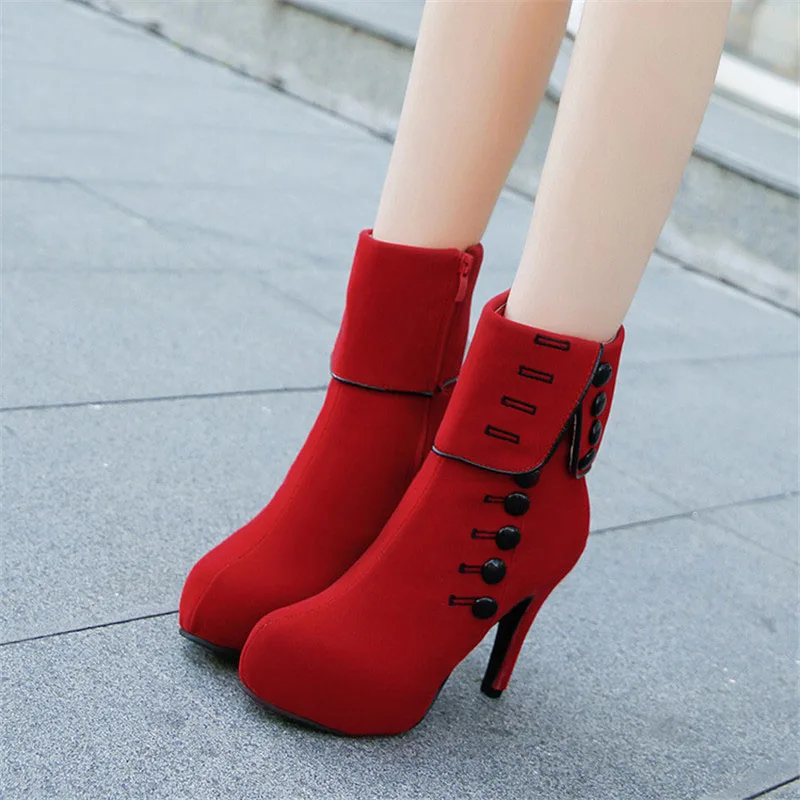 2021 fashion women's ankle boots high heels thick-soled flocking buckle boots women's shoes women 42