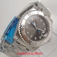 bliger japan nh35a pt5000 silver color grey sterile automatic men watch blue second hand oyster band rotating bezel insert