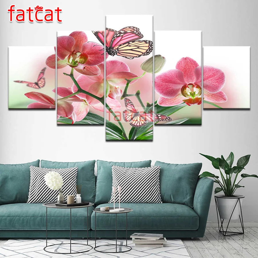 

FATCAT Pink flower butterfly 5 Piece Diy Diamond Painting Full Square Round Drill Diamond Embroidery Animals Needlework AE1992