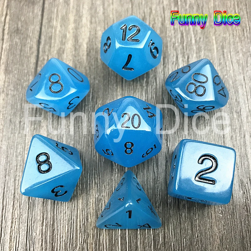 7 шт./лот светится в темноте RPG цифровые кости набор D4 6 8 10 10% 12 20 светильник