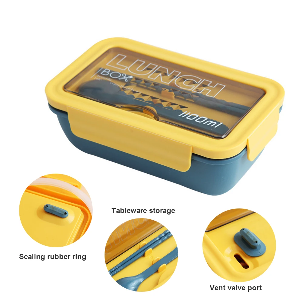 

New Microwave Lunch Box with Compartments Portable Bento Box Japanese Style Leakproof Food Container for Kids with Tableware