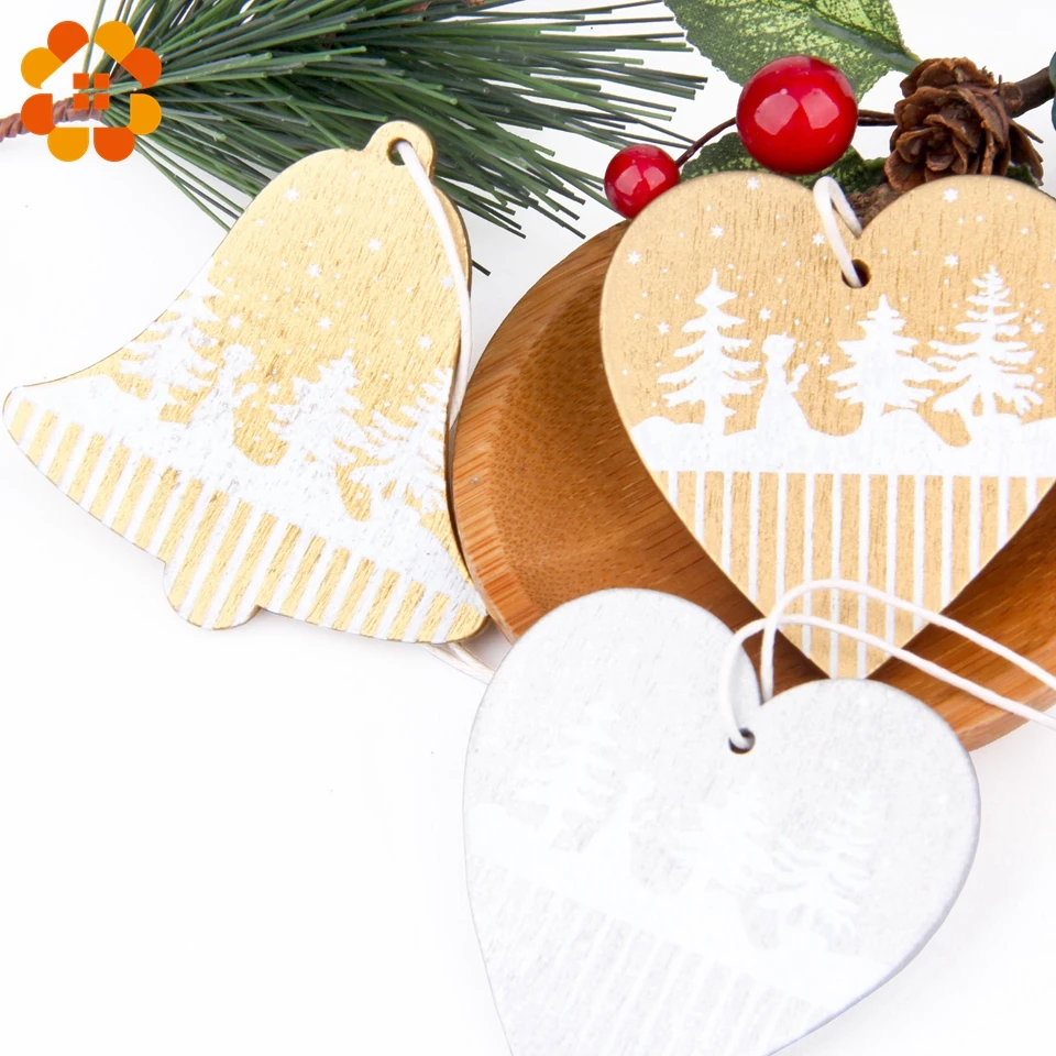 8 шт./лот золотые серебряные деревянные Рождественские Подвески с принтом