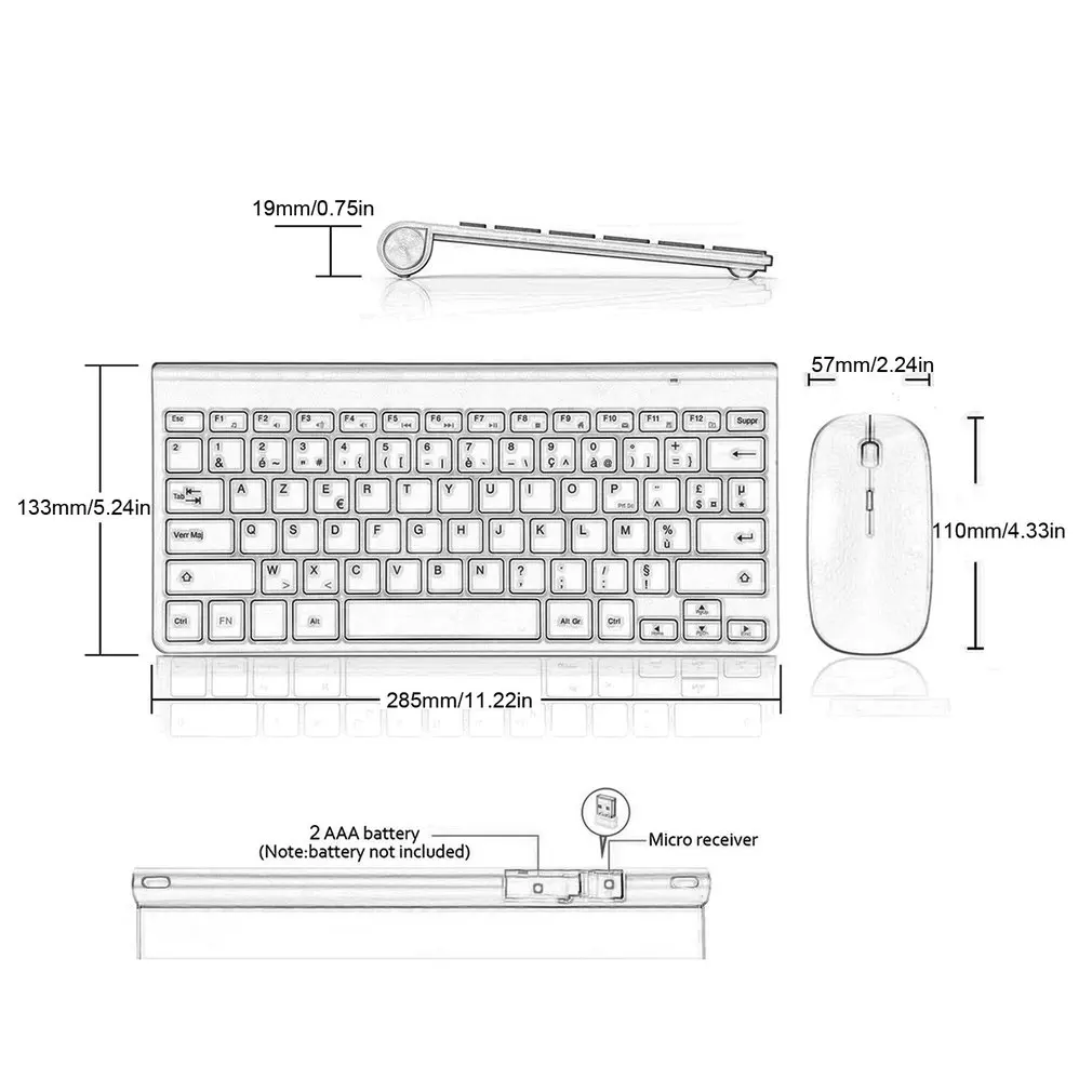 

Wireless French Keyboard Mouse Ultra Slim Multimedia Keyboard Mouse Combo Low Noise For Laptop Desktop Smart TV