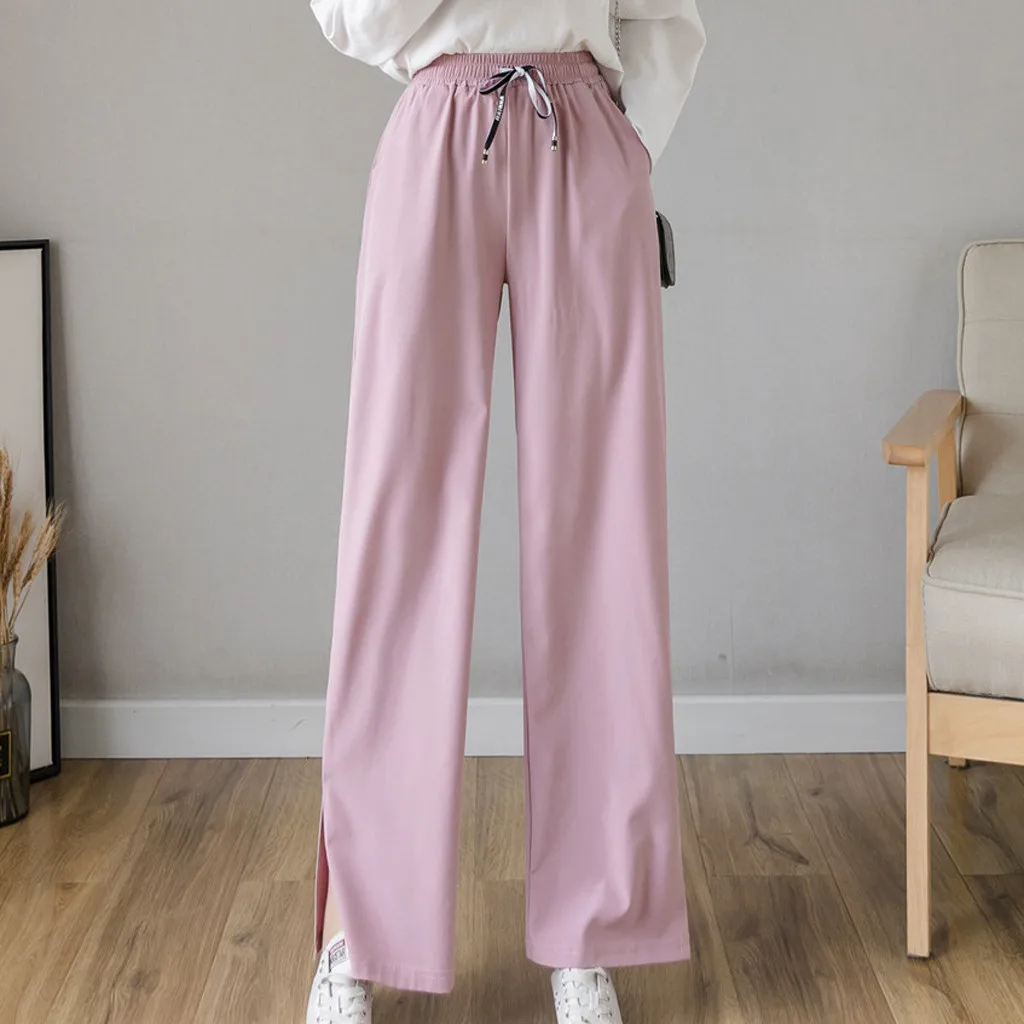 Женские повседневные однотонные спортивные брюки с разрезом по бокам дышащие