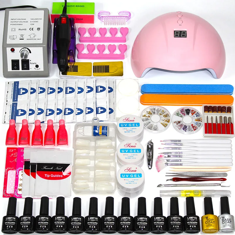 Лак для ногтей kit12/10 цветов гель лак для ногтей комплект маникюрного геля для Лаки Нейл-арт Набор 36/48/54W УФ-лампы для ногтей Сушилка электрическая дрель комплект