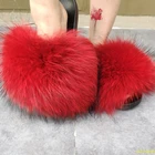 Шлепанцы женские с мехом енота, сандалии на плоской подошве, шлепанцы из натурального Лисьего меха, тапочки для улицы, летняя обувь