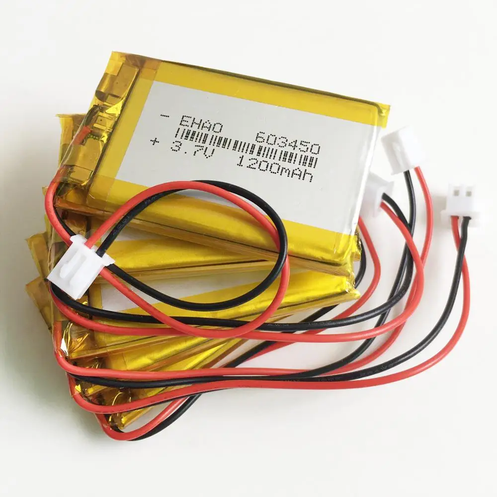 5 PCS 603450 3,7 V 1200mAh Lithium-Polymer LiPo Akku JST 2,54mm Stecker Für GPS DVD Mobile PAD E-bücher