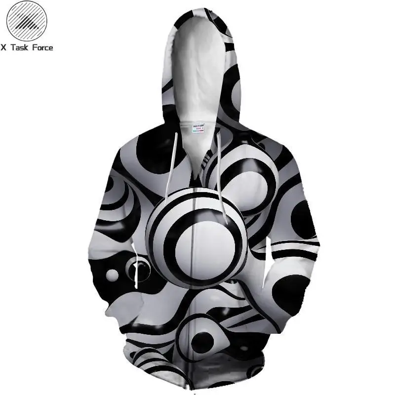 Black and white ball 3D Print Cosplay Hoodies Sweatshirts Casual Zipper streetwear men/women Velvet hooded Coat Jacket | Мужская одежда