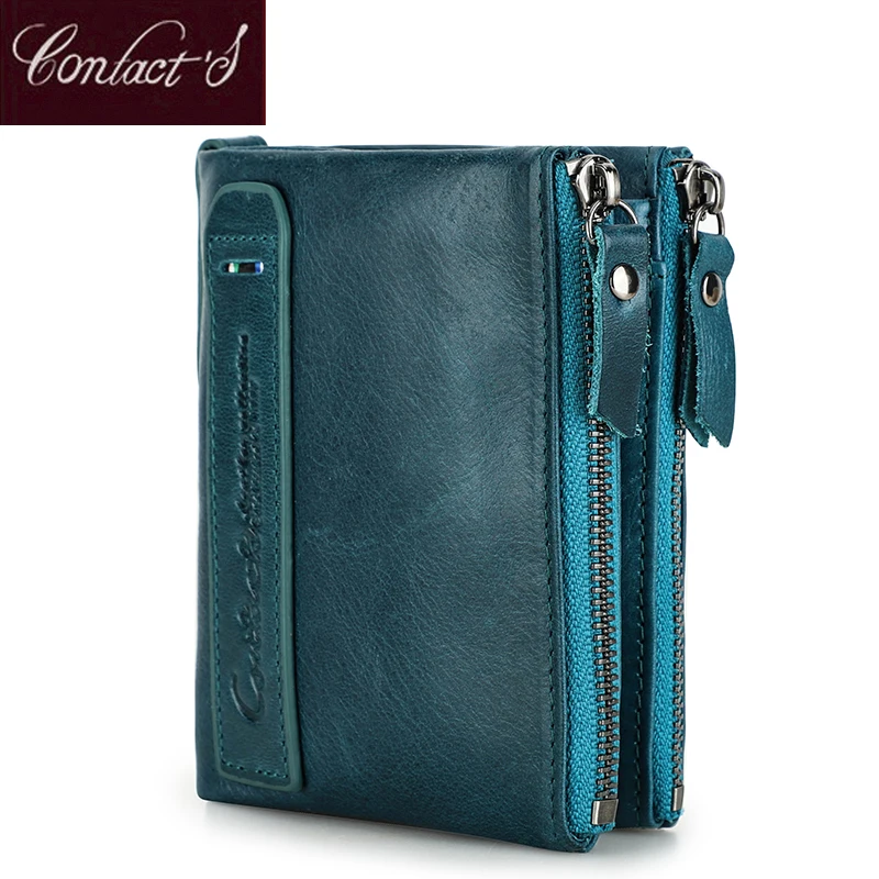 

Contact's Genuine Leather Wallet Women Coin Pocket Double Zipper Card Holder Money Bags Fashion Ladies Small Purses Mini Wallet