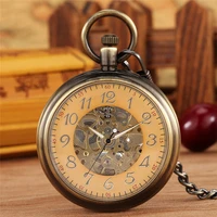 antique alloy case mechanical pocket watch automatic skeleton watches for men women luminous hands pendant fob chain clock reloj