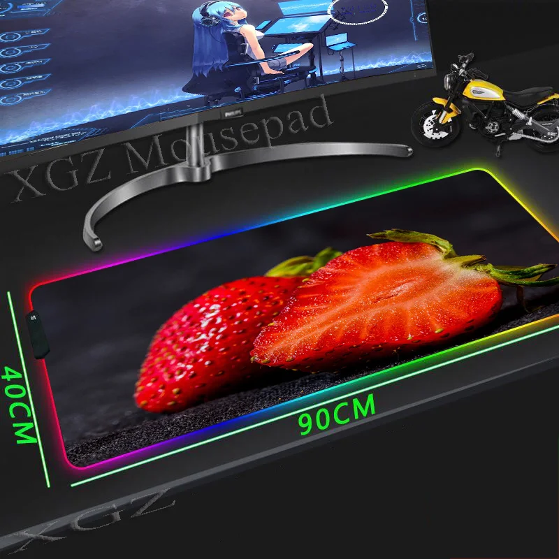 

XGZ Fruit Red Delicious Strawberry Large Mouse Pad Lock-edge Anime Computer Desk Mat Rubber Non-slip Custom Washable Coaster XXL