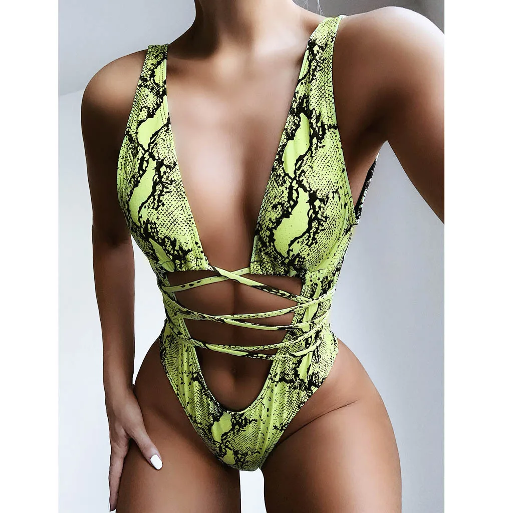 

2020 Women Push Up Swimwear One Piece Swimsuit Female Bather Leopard Printed Bathing Suit Swim Lady Monokini