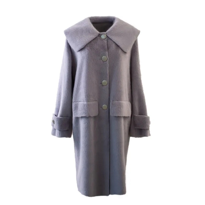 gray long fur coat Яркие зеленые желтые меховые куртки из искусственной норки г. Зимние однобортные длинные пальто, верхняя одежда уличная мода для девочек, пальто с мехом - Цвет: gray long fur coat